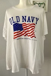 2023 OLD NAVY Graphic American Flag Tee Shirt, White, SZ XXXL/3X, NWT - Picture 1 of 6