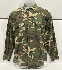 Vintage 70s Ranger Camo Camouflage Shirt Button Up Mens Size M Hunting Outdoors - Picture 1 of 9