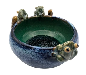 Frog Planter Majolica Style Art Pottery Blue Green Glazed 4.5”wide - Picture 1 of 11