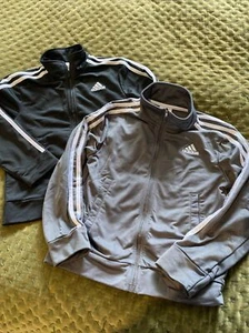 2 X Adidas Boys Zip Up Tracksuit Top Size S (8) Grey And Black - Picture 1 of 3