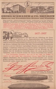 3w9030/ Reklame von 1927 – Zigarrenfabrik Georg Schrader & Co. - Bremen - Picture 1 of 1