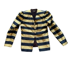 Vintage Karen Lawrence by Matthew Evening Suit Jacket Size 10 Navy Gold Striped - Picture 1 of 9