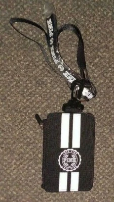 Victoria's Secret PINK Black/White Graphic Dog Logo Crest Lanyard/ID Wallet Case - Image 1 of 2