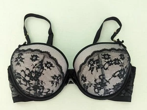 Victoria's Secret Very Sexy Padded Demi Bra Pink With Black Lace Overlay Sz 34D - Picture 1 of 5