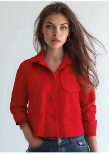 60s Courreges Paris Wool Crop Blazer Women's Red Size Large Long Sleeve France - Picture 1 of 16