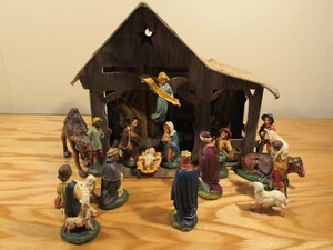 18 Antique Italian fontanini Crèche christmas nativity scene w cardboard manger - Picture 1 of 12