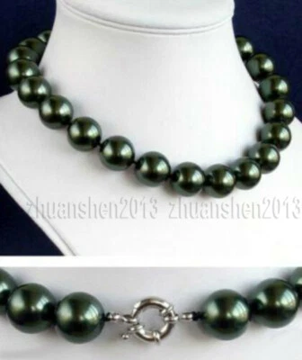 Collar Cuentas Gemas Perlas Concha Negra Pavo Real Tahití Redondo 16"-36" 12mm AAA+ Foto 1 de 4