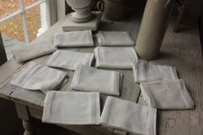 Napkins 11 Vintage French Set Hg holiday Thanksgiving white 22X21 Damask old
