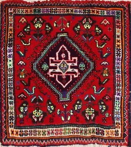 Red/ Ivory Vintage Traditional Handmade Square Rug 2x2 ft Wool Carpet - Picture 1 of 12