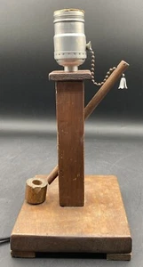 Antique wood Handmade Water Well Pull Chain Table Lamp Rusic Farmhouse Decor 9" - Picture 1 of 12
