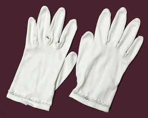 Womens White Floral Lace Band Short Evening Gloves 100% Cotton W. Germany SZ 7.5 - Picture 1 of 3