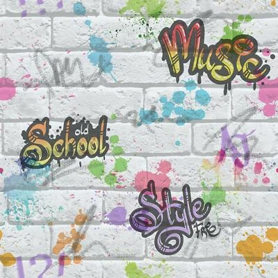 Graffiti Brick Effect Wallpaper Mulitcoloured Kids Holden — 第 1/3 张图片