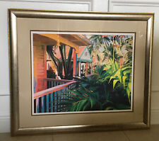 Porch At Sunset By Stedman Watercolor Print Signed By Artist Framed 39”x 33”