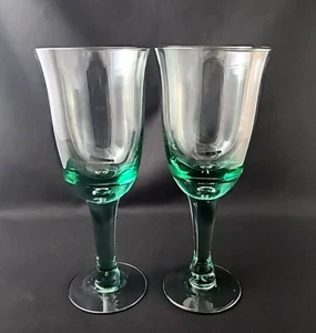 Green Depression Glass Stem Wine Glass 8” Tall, Set of 2 - Picture 1 of 5