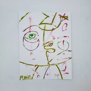 Pintura abstracta de arte de gato extraño en papel por el artista de graffiti de Nueva York PUKE  - Imagen 1 de 3