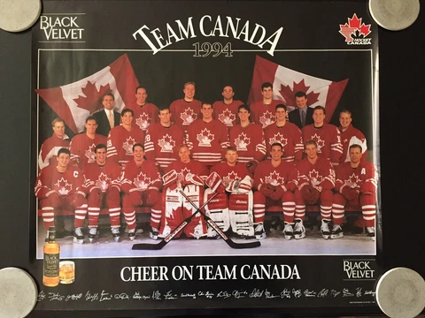 Vintage 1994 Team Canada Lillehammer Olympics Black Velvet Poster Cover