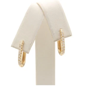 14K Solid Yellow Gold Natural Diamond Paper Clip Style Hoop Earrings - Picture 1 of 7
