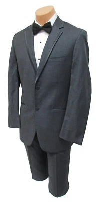 Мужской серый смокинг костюм с плоской передней брюки и жилет три изделия крупным планом 52S 46W - Изображение 1 из 4