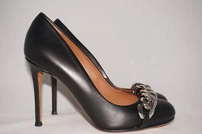 Zapatos GIVENCHY Cadena Plateada Cuero Negro Nirage Tacón Punta Redonda 7 EE. UU./37 UE Foto 1 de 4