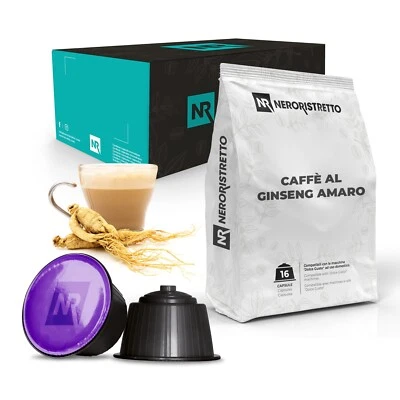NERORISTRETTO 64 Cialde Capsule Caffè al Ginseng Amaro Compatibili Nescafé Dolce Gusto