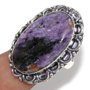 925 Silver Plated Charoite Jewellery Ring Handmade Gemstone Size US 9 GW - Picture 1 of 3