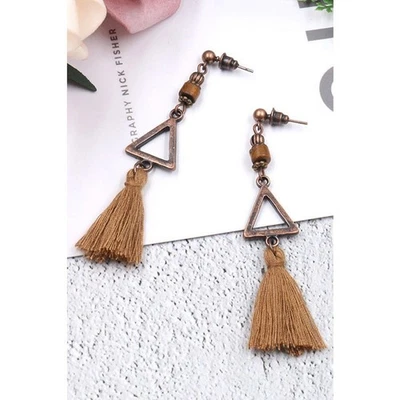 NWT Triangle Tassel Earrings Copper Tan Dangle Geo Boho Bohemian Western Beaded - Image 1 of 4