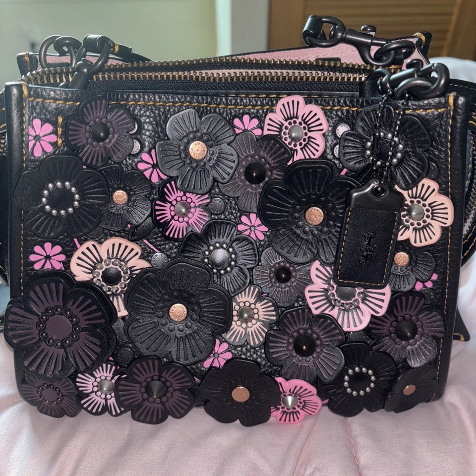 Bolso de mano Coach 1941 Rogue 25 Tea Rose negro rosa guijarro cuero 87065 Foto 1 de 4