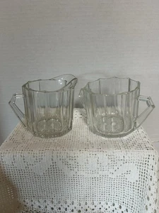 Clear Glass Paneled Creamer-Sugar Starburst Bottom Heavy 3-1/4" Vintage MCM EUC - Picture 1 of 6