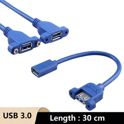 30cm USB 3.0 Panel Mount Extension Cable Female to Female Fixed With Screw Holes - Image 1 of 4