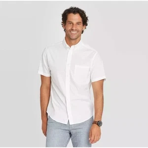 Camisa Goodfellow Para Hombres Calce Ajustado Blanco Verdadero Manga Corta Botón Delantero Talla XL - Imagen 1 de 7