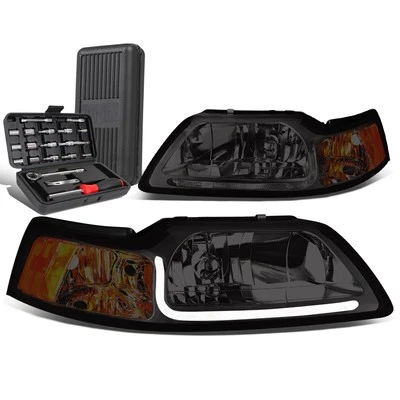 Faróis laterais fumê/âmbar tubo LED DRL Ford Mustang 1999-2004 + caixa de ferramentas - Imagem 1 de 4