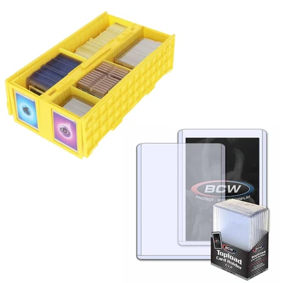 BCW 1600 Count Card Bin 2-Row Yellow + 200 108pt 2.75mm Thick Toploaders Storage - Image 1 of 4