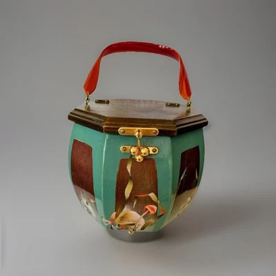 Винтажный декупаж сумочки грибы деревянный осени фестиваль восьмиугольник Lucite ручки ретро - Изображение 1 из 4