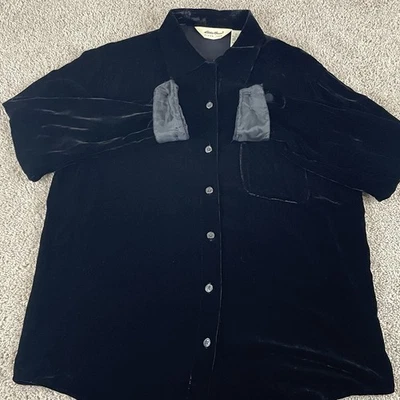 Camisa Eddie Bauer Mujer M Negra Rayón Seda Terciopelo Manga Larga Abotonada T588 Foto 1 de 4