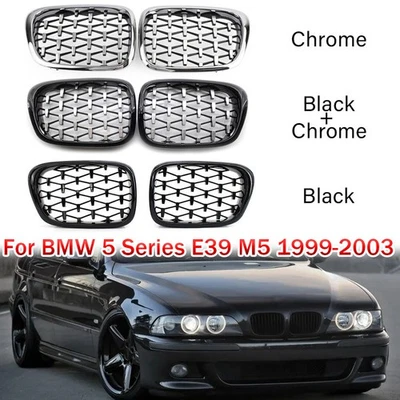 Par de rejillas de riñón delanteras de diamante negras/cromo negras para BMW Serie 5 E39 M5 1999-2003 Foto 1 de 4