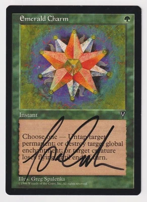 Signed Emerald Charm LP Visions Artist Greg Spalenka 1996 WOTC MTG Magic Vintage - Image 1 of 2