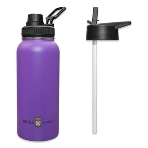 32 oz Purple Stainless Steel Water Bottle – Vacuum Insulated Travel Mug, 2 Lids - Picture 1 of 1