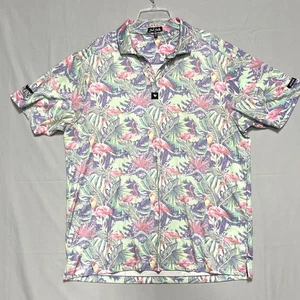 Bad Birdie Flamingo Palm Tropical Purple Performance Golf Polo Shirt Men XXL 2XL - Picture 1 of 10