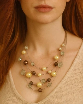 Ожерелье с жемчугом Chico's многослойный шар из нескольких нитей золото богемное ретро заявление винтажное - Изображение 1 из 4