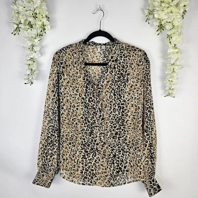 Блузка Cato леопардовый принт прозрачная золотистая металлическая нить с длинным рукавом размер большой - Изображение 1 из 4