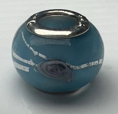 925 Пробы муранского стекла бусина европейский лэмпворк небесно-голубой розовый розы фольга - Изображение 1 из 4