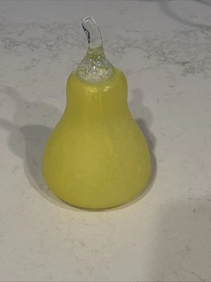 Glass Pear Fruit Yellow Table Decor Handmade 6" x 3.75" - Image 1 of 4