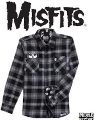 TALLA PEQUEÑA-Camisa de Franela Manga Larga Gris y Negra Misfits-UNISEX Foto 1 de 4