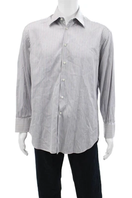 Camisa Armani Collezioni Para Hombres Algodón Cuello Rayas Abotonada Azul Talla 41 Foto 1 de 4