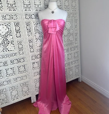 Aqua Dresses Pink Satin Sleeveless Long Formal Flowy Gown Prom Dress Sz Small - Image 1 of 4