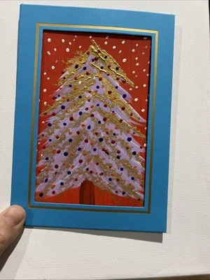 Árbol de Navidad, invierno, original, pintura en miniatura, pequeño, mini, Foto 1 de 4