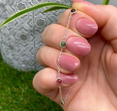 Bracelet with Natural Tourmaline gemstone, sterling silver 925, 7 Inches - Image 1 of 4