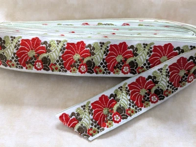 5 yardas x 1" bordado vintage TRIM naranja profundo/tonos de verde RARO Foto 1 de 4