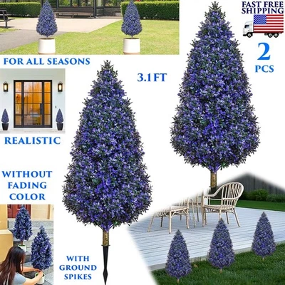 PAQUETE DE 2 PLANTAS DE IMITACIÓN DE ÁRBOL TOPIARIO DE CEDRO ARTIFICIAL DE 3,12 PIES UV DECORACIÓN DEL HOGAR INTERIOR/EXTERIOR Foto 1 de 4