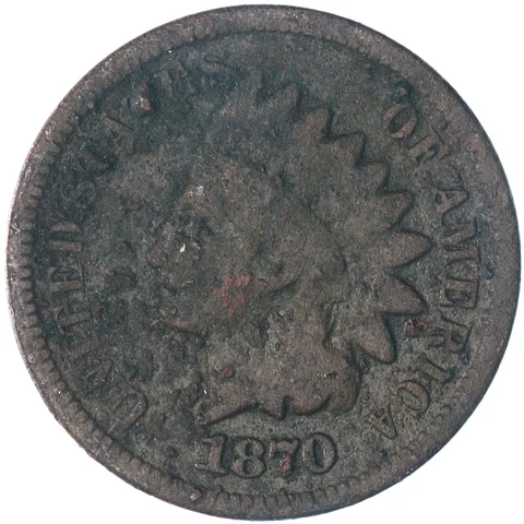 1870 (P) Indian Head Cent Good Penny GD  Details Rough See Pics F446 Cover